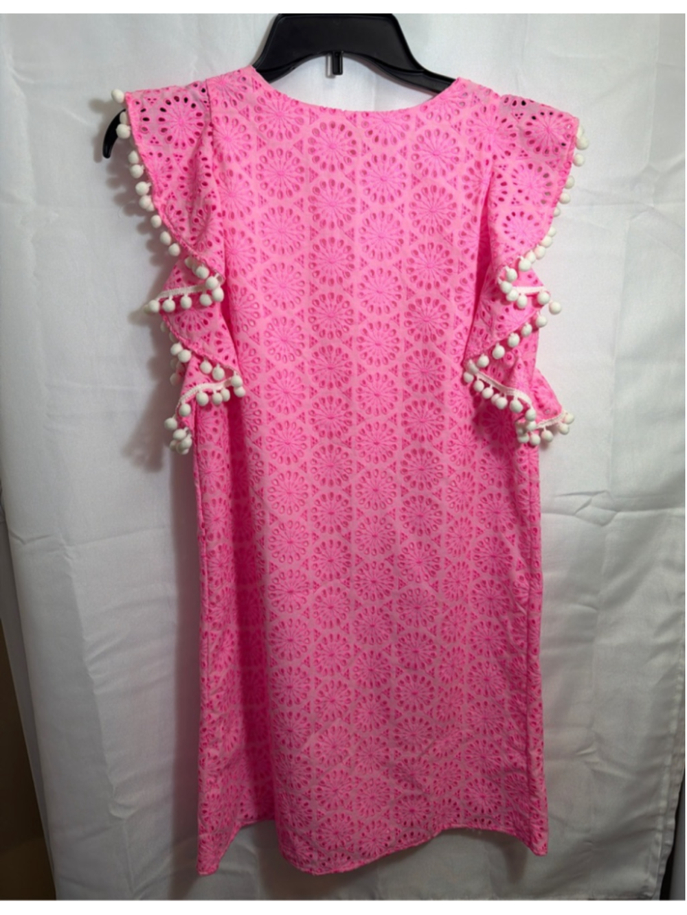 Lilly Pulitzer Pink Eyelet Pom Pom Mini Dress XXS Resort Country Club Preppy - Picture 5 of 6